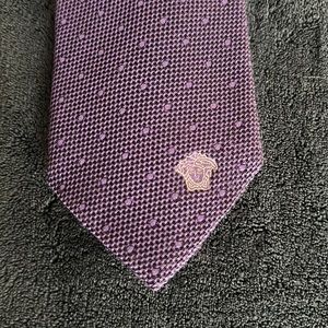 Versace Men’s Tie - Purple - 100% Silk - Made in Italy